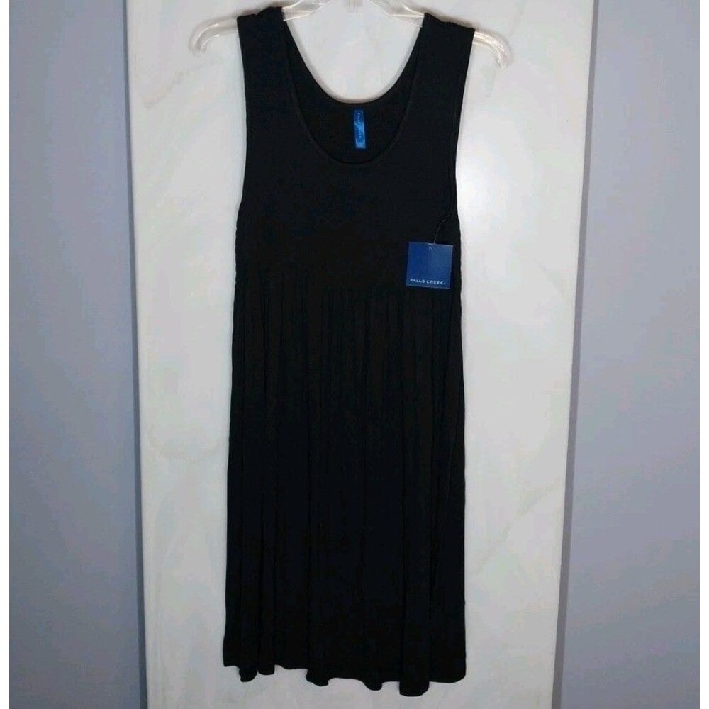 Falls Creek Black Smocked Knit Tank Dress XL NWT Stretch Shimmer